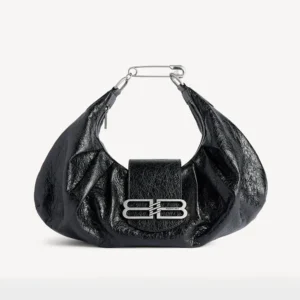 Balenciaga Women Pamela Shoulder Bag Medium in Black Arena lambskin