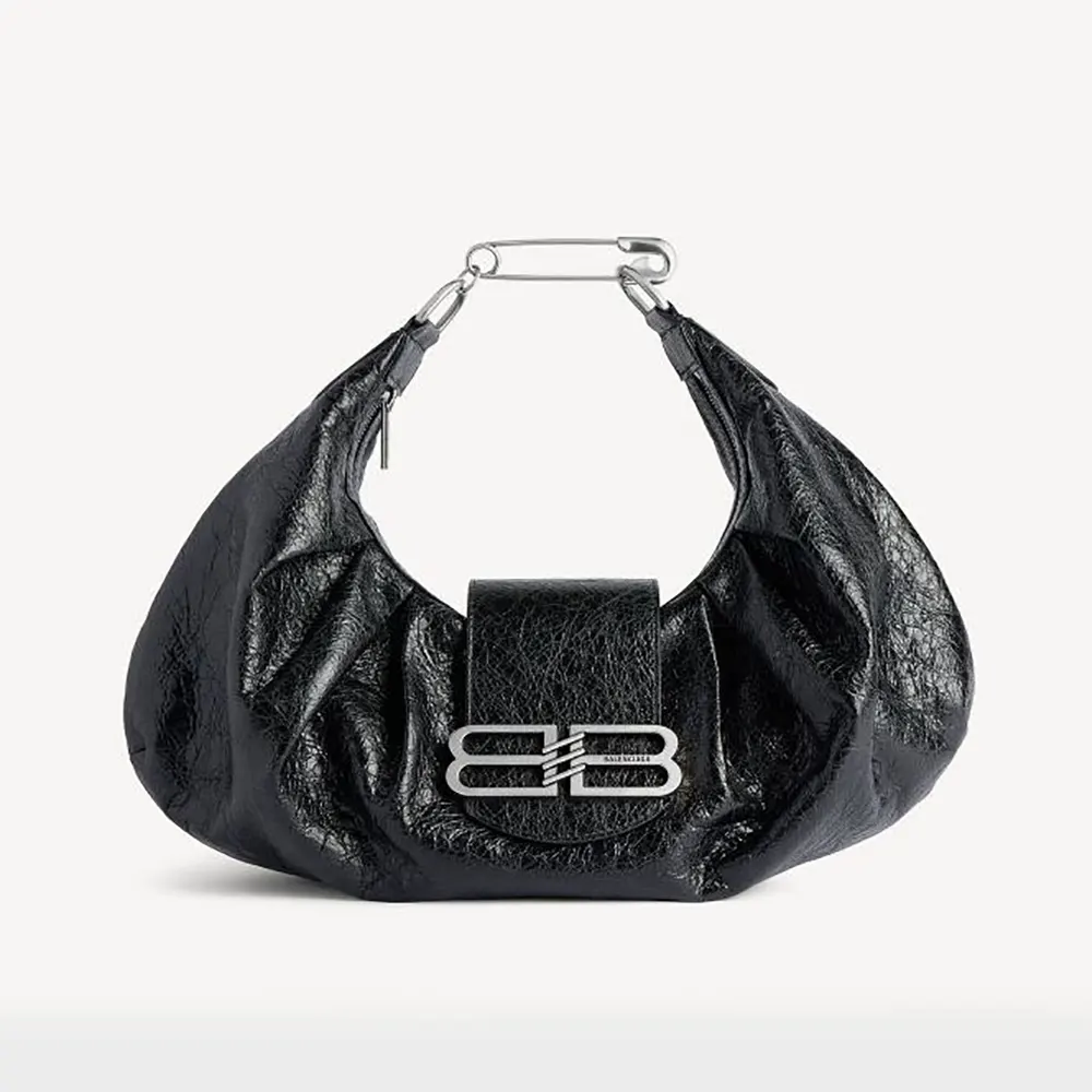 Balenciaga Women Pamela Shoulder Bag Medium in Black Arena lambskin