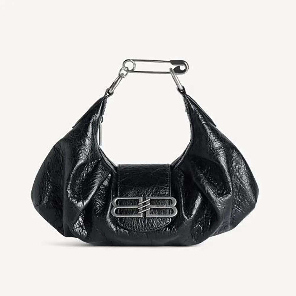Balenciaga Women Pamela Shoulder Bag Small in Black Arena Lambskin