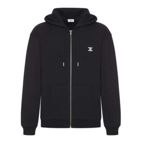 Celine Men Zipped Hoodie in Cashmere Cotton-Black 2Y36D450I