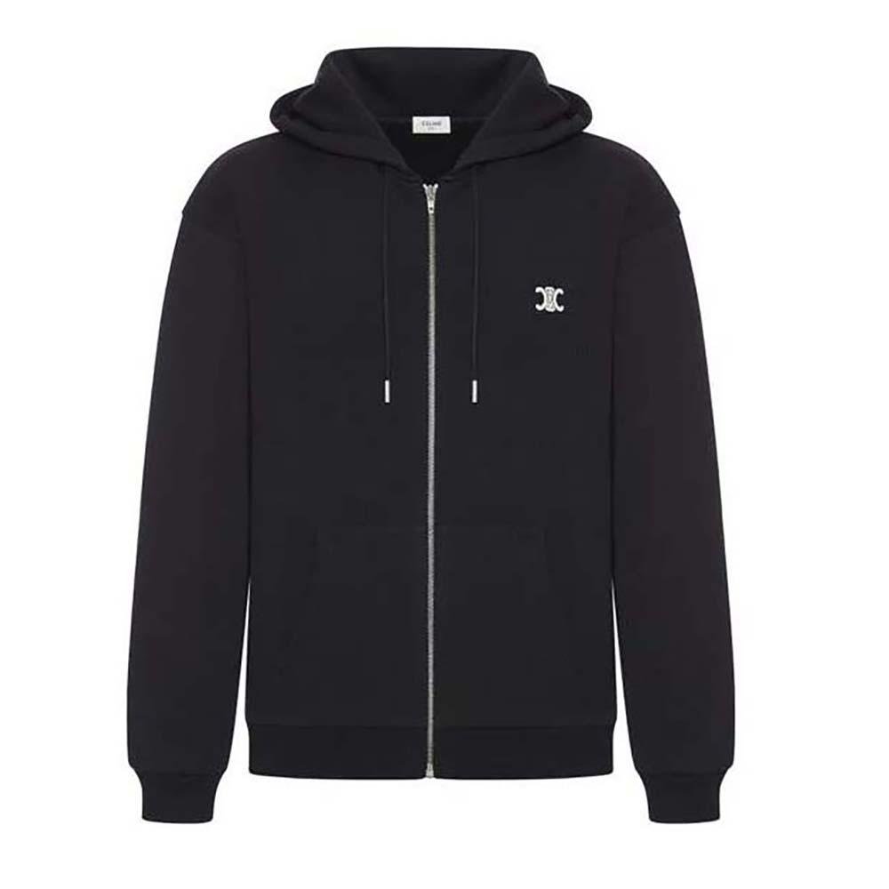 Celine Men Zipped Hoodie in Cashmere Cotton-Black 2Y36D450I