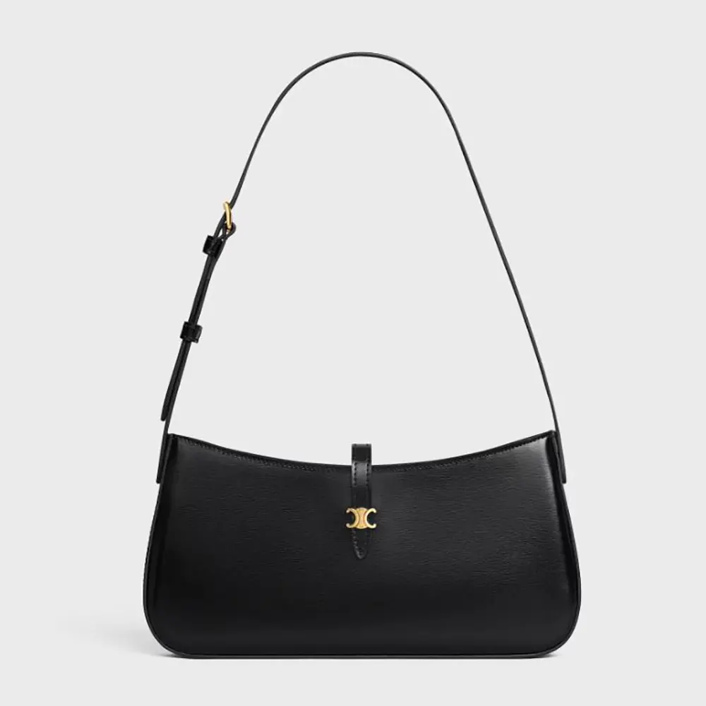 Celine Women Tina Shoulder Bag In Shiny Calfskin-Black 123053BF4