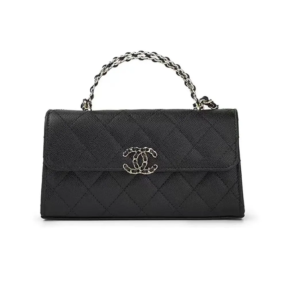 Chanel Women Kelly 23 with Chain Grained Shiny Calfskin Gold Tone Metal-Black