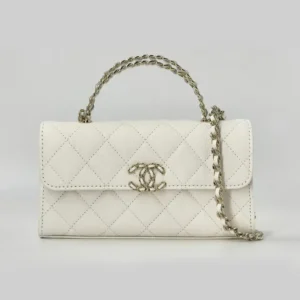 Chanel Women Kelly 23 with Chain Grained Shiny Calfskin Gold Tone Metal-White