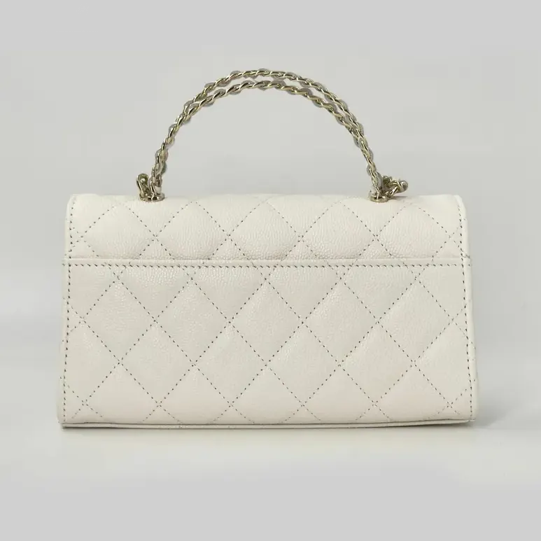 Chanel Women Kelly 23 with Chain Grained Shiny Calfskin Gold Tone Metal-White