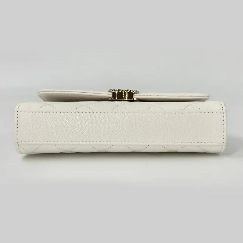 Chanel Women Kelly 23 with Chain Grained Shiny Calfskin Gold Tone Metal-White