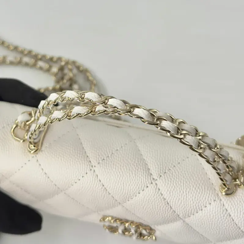 Chanel Women Kelly 23 with Chain Grained Shiny Calfskin Gold Tone Metal-White