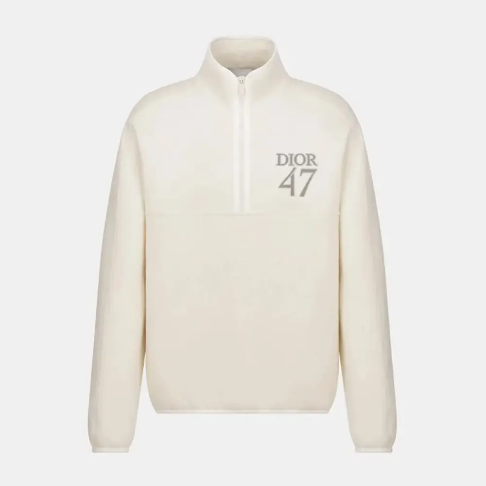 Dior Men Sweatshirt with Zipped Neckline White Cotton Fleece