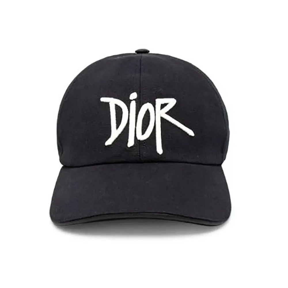 Dior Unisex Stussy Embroidered Logo Hat Black Cotton Canvas