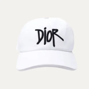 Dior Unisex Stussy Embroidered Logo Hat White Cotton Canvas