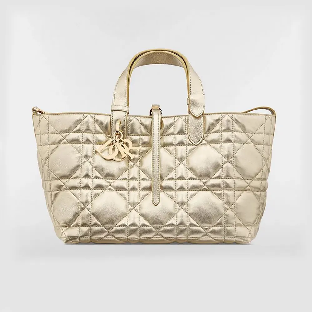 Dior Women Medium Dior Toujours Bag Metallic Gold-Tone Macrocannage Calfskin