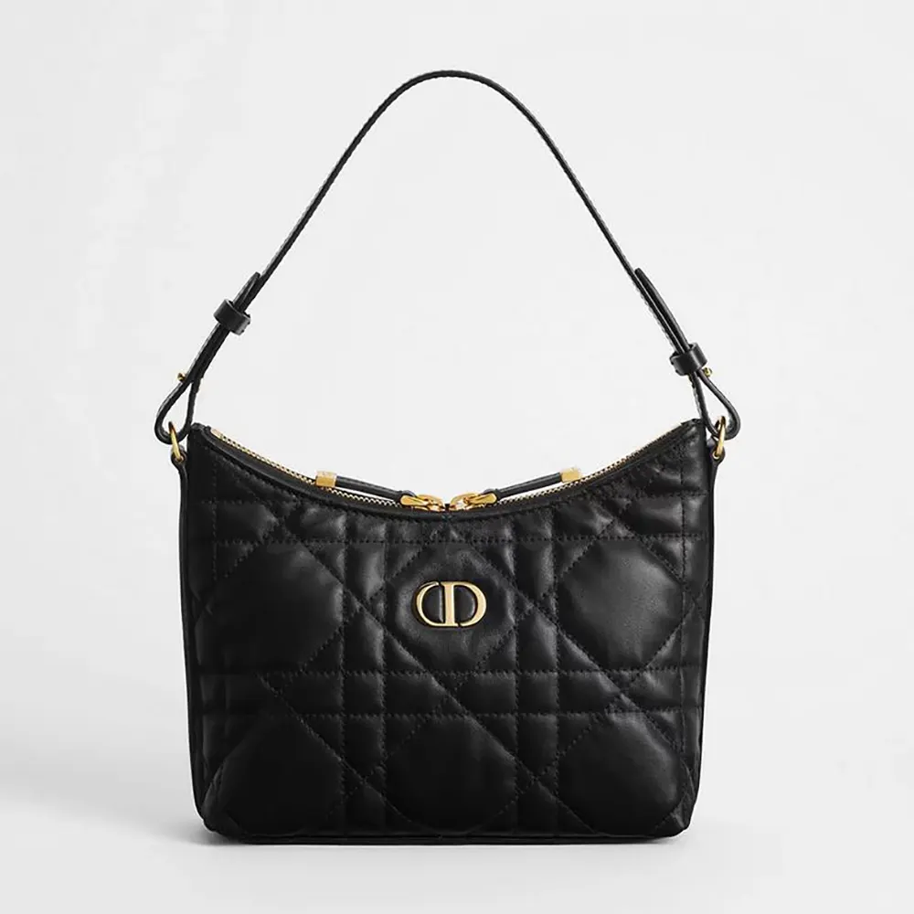 Dior Women Miss Caro Diorling Mini Bag with Chain Black Macrocannage Lambskin