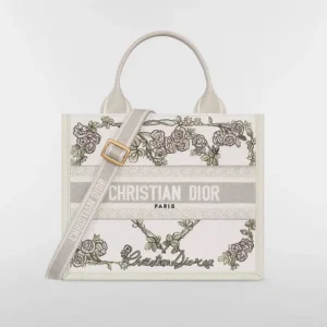 Dior Women Small Dior Book Tote Multicolor Amour de Roses Embroidery and Latte Calfskin