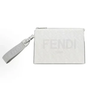 Fendi Men Clutch Pack Pouch in White FF Fabric