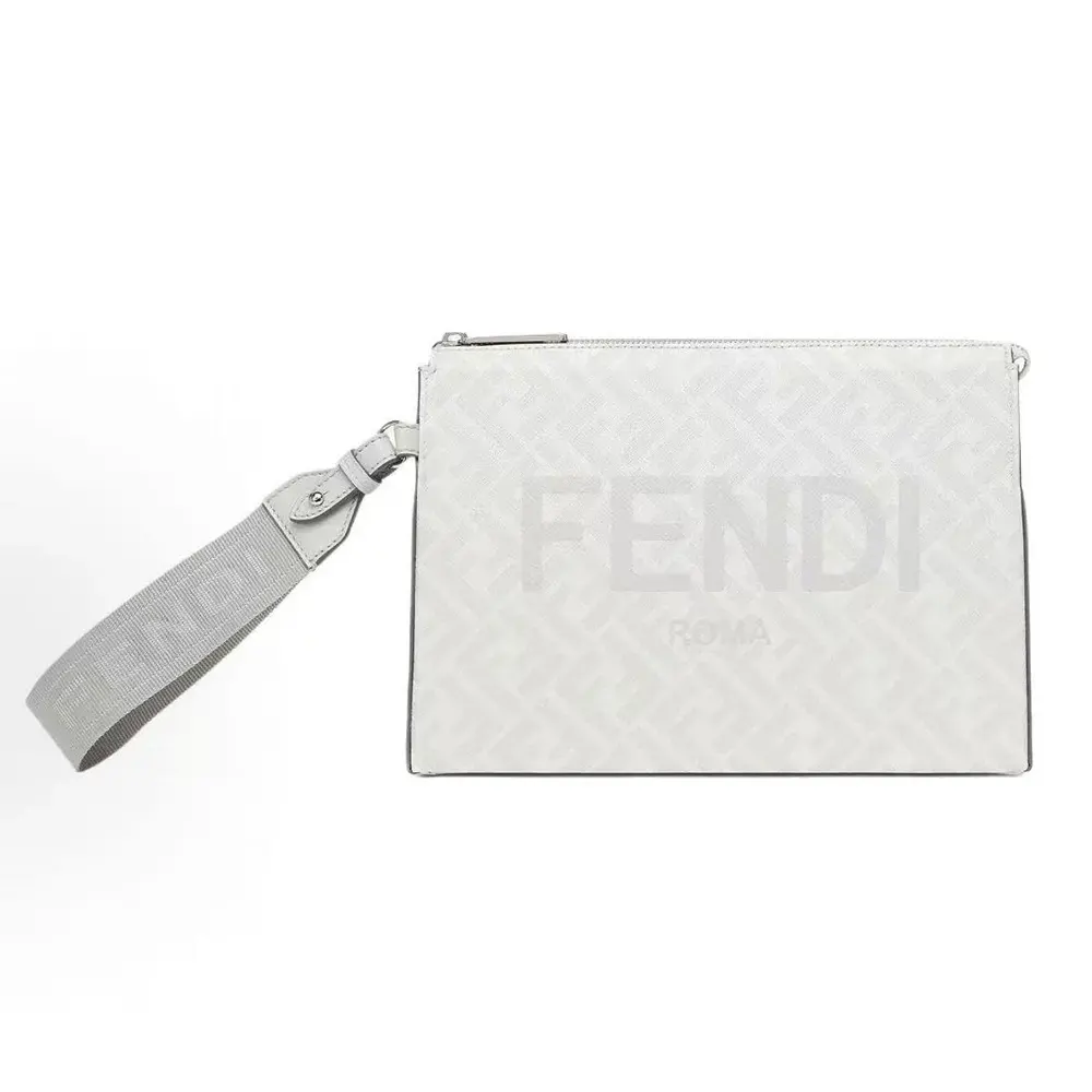 Fendi Men Clutch Pack Pouch in White FF Fabric