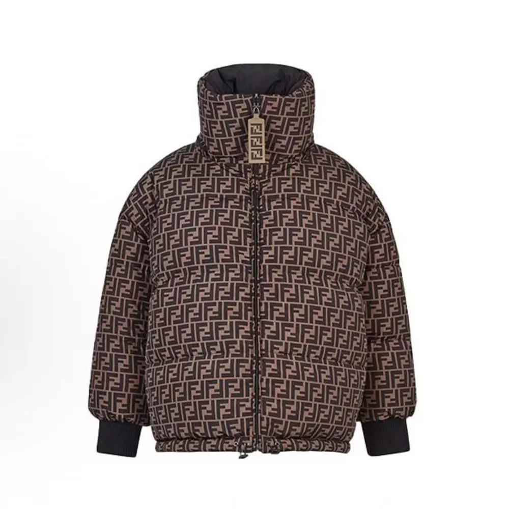 Fendi Women Down Jacket Brown FF Nylon Down Jacket