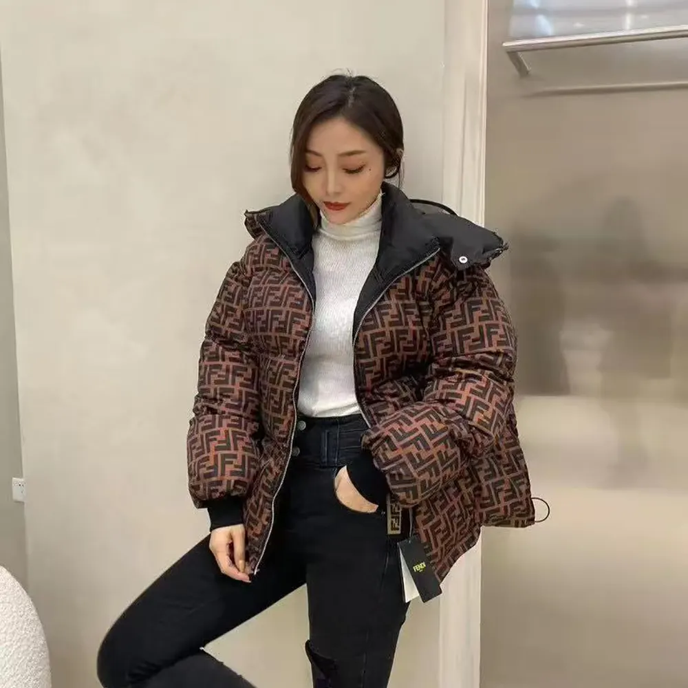 Fendi Women Down Jacket Brown FF Nylon Down Jacket