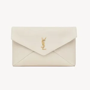 Saint Laurent YSL Women Cassandre Large Envelope Pouch In Lambskin-White