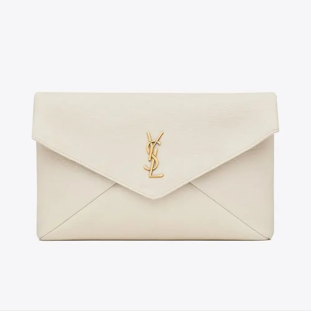 Saint Laurent YSL Women Cassandre Large Envelope Pouch In Lambskin-White