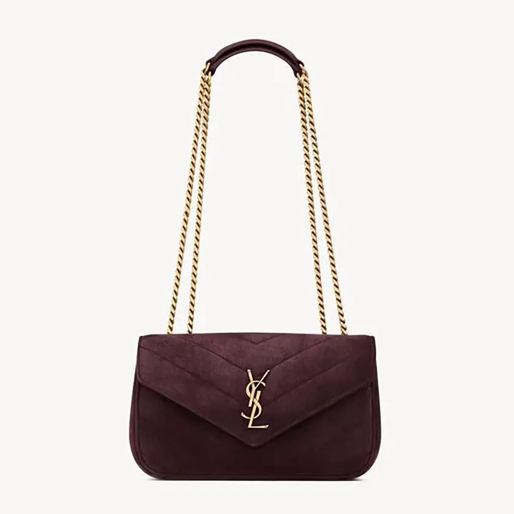 Saint Laurent YSL Women Loulou Small In Matelassé Suede-Burgundy 801437A