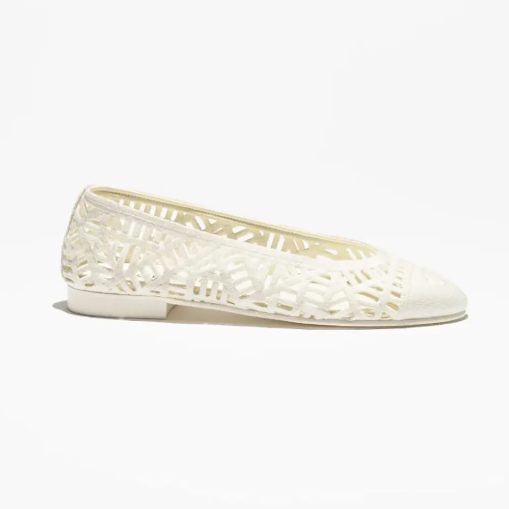 Chanel Women Ballet Flats Embroidered Cotton-White G46984B22762