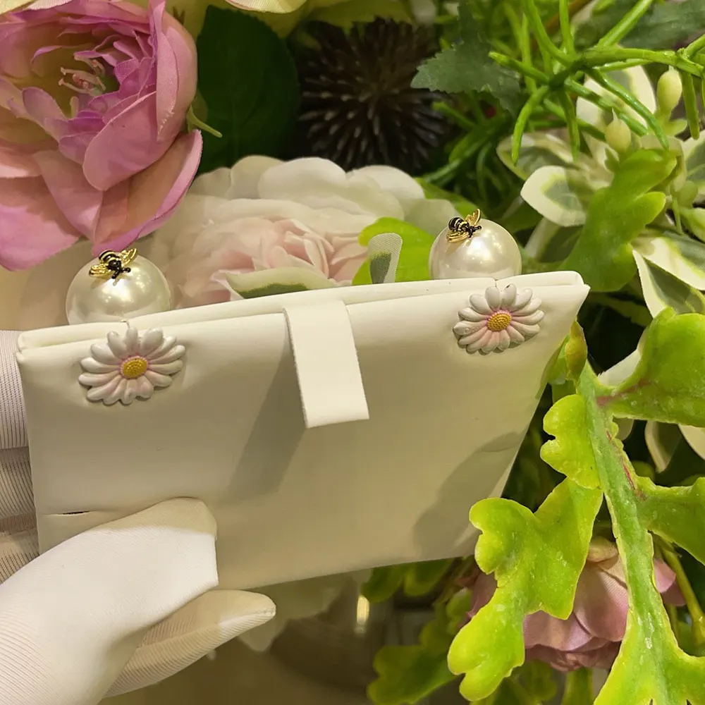 Dior Women Daisy Dior Tribales Earrings Gold-Finish Metal White Resin Pearls and Multicolor Lacquer