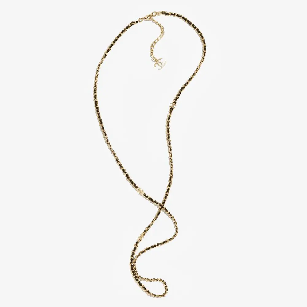 Chanel Women Long Necklace Metal & Lambskin Golden & Black ABH266