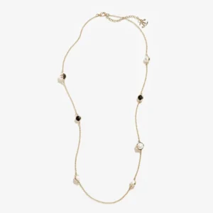 Chanel Women Long Necklace Metal & Resin Gold Black & Pearly White ABH162