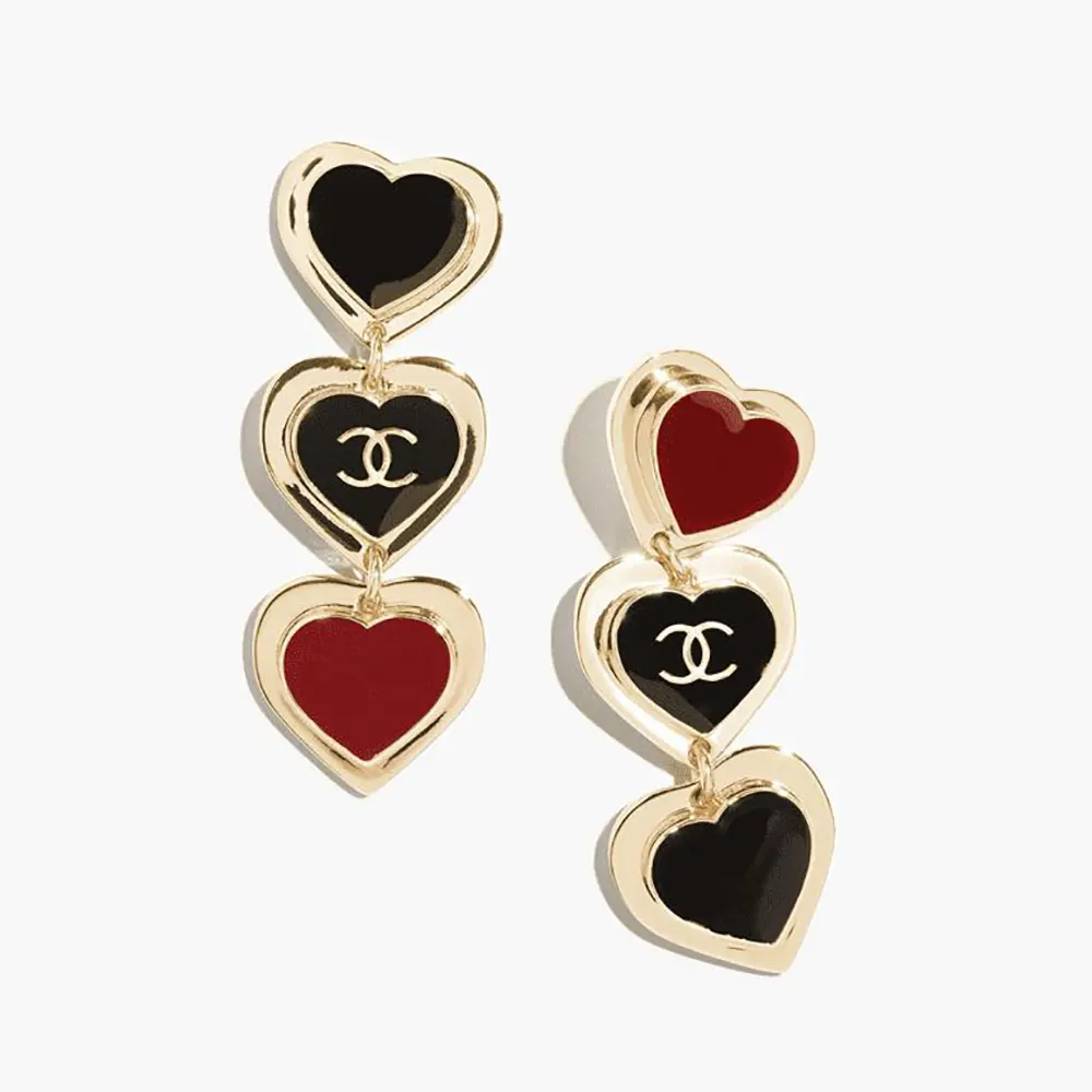 Chanel Women Pendant Earrings Metal & Resin Golden Black & Dark Red ABH167