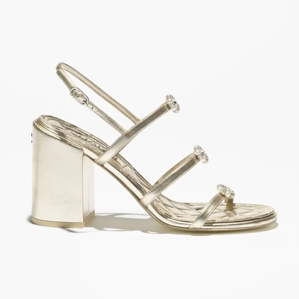 Chanel Women Sandals Laminated Lambskin-Light Gold G46964B22794