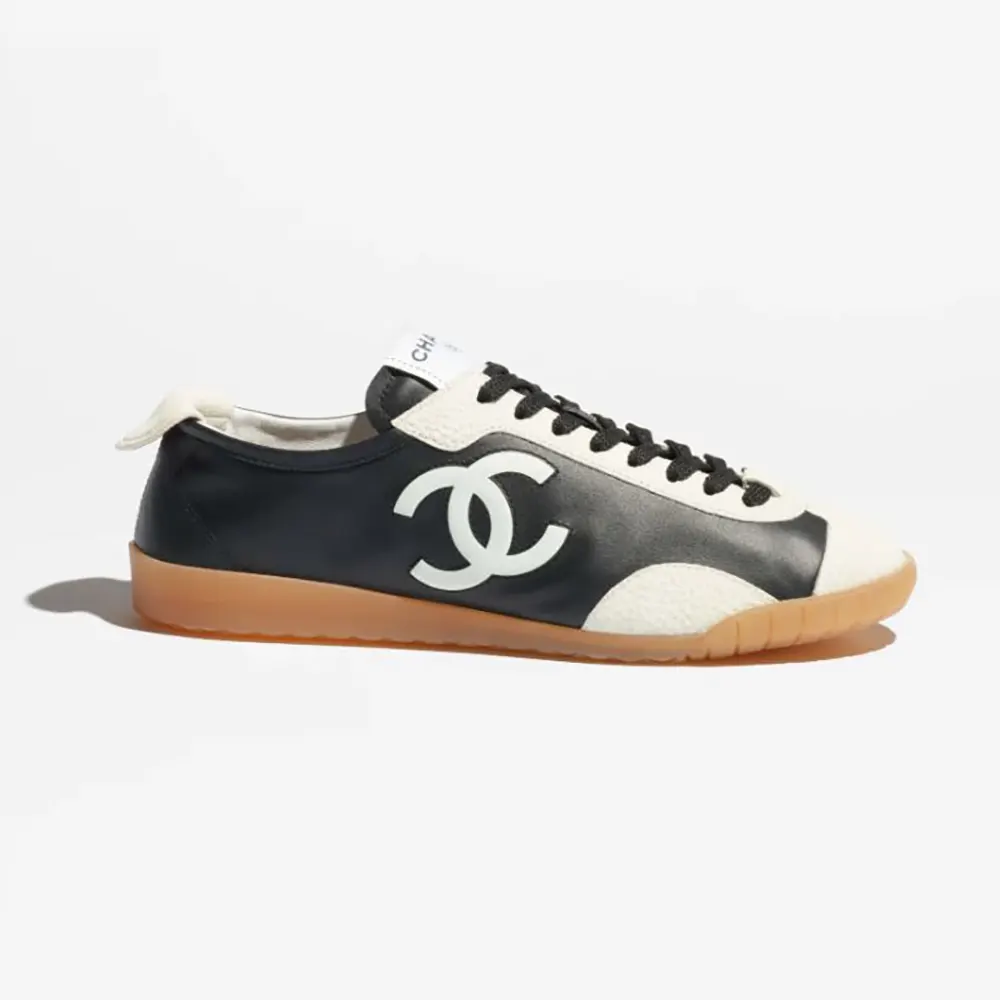 Chanel Women Sneakers Calfskin & Embossed Suede Calfskin Black & White G47125