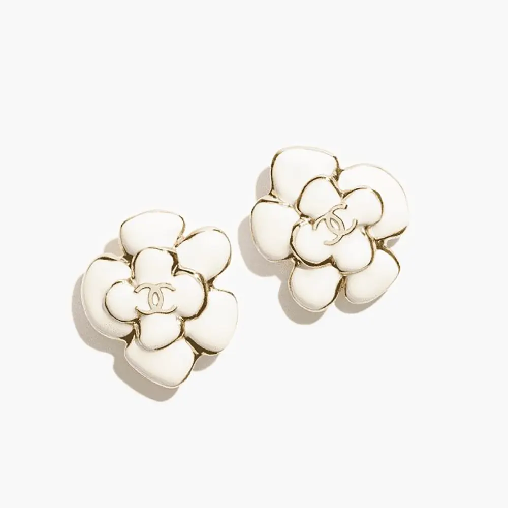 Chanel Women Stud Earrings Metal & Resin Gold & White ABH302