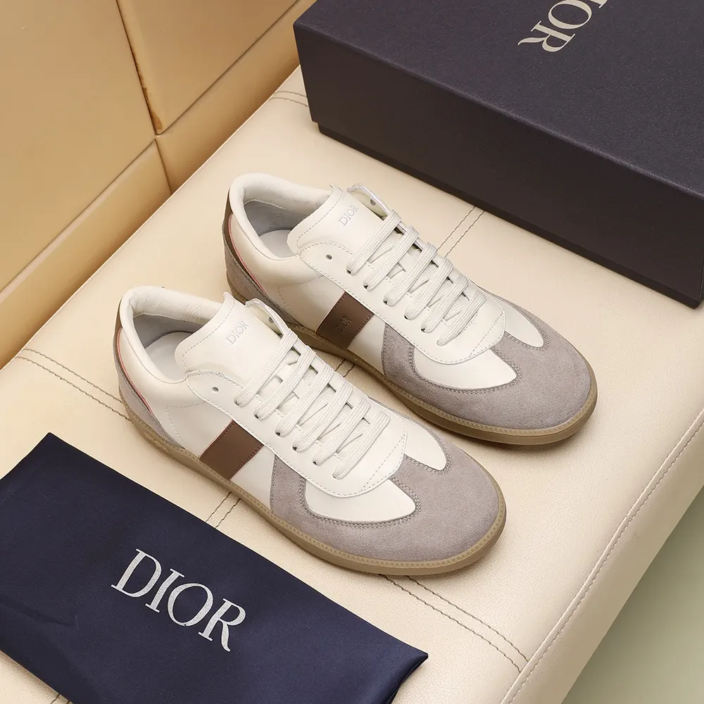 Dior Unisex B01 Matchpoint Sneaker Gray and White Smooth Calfskin with Gray Suede