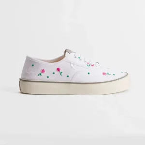 Dior Unisex Saltwind Sneaker White Cotton Embroidered with Multicolor Doves & Roses Motif