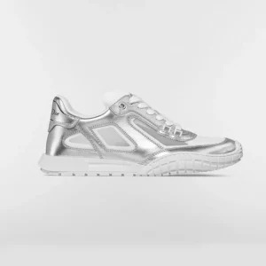 Dior Unisex Tech Sneaker Silver-Tone Laminated Grained Calfskin and Transparent Mesh