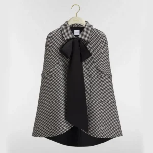 Dior Women Cape with Tied Neckline Black and White Houndstooth Silk-Virgin-Wool Blend
