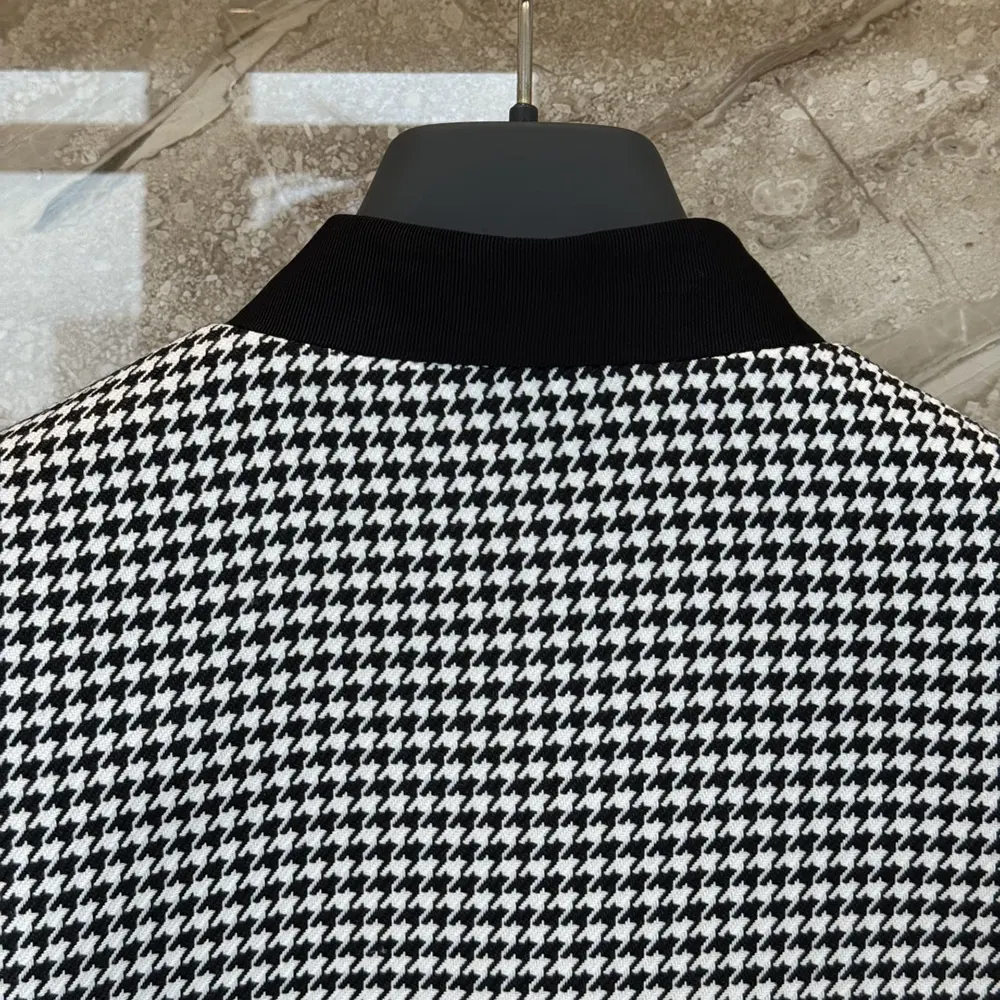 Dior Women Cropped Jacket Black and White Houndstooth Virgin Wool Blend