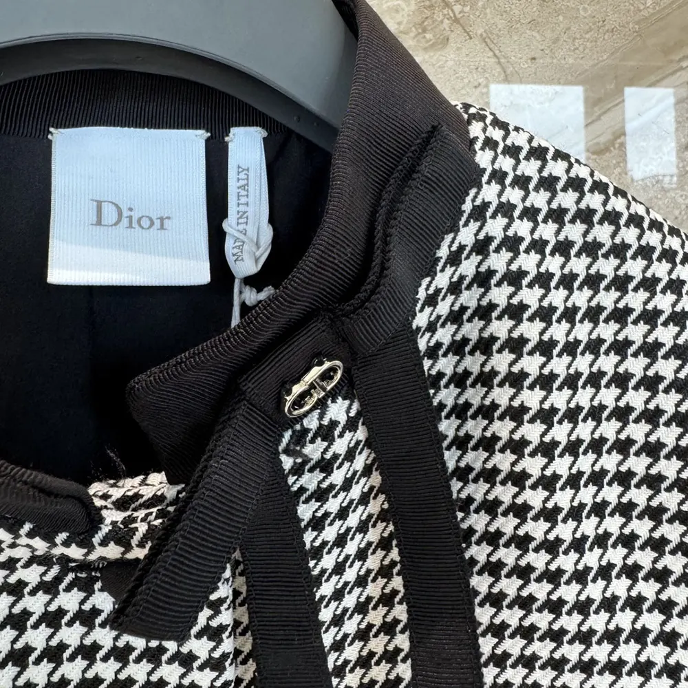 Dior Women Cropped Jacket Black and White Houndstooth Virgin Wool Blend