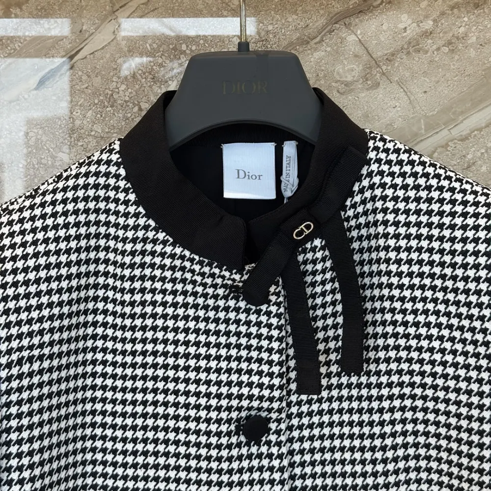 Dior Women Cropped Jacket Black and White Houndstooth Virgin Wool Blend