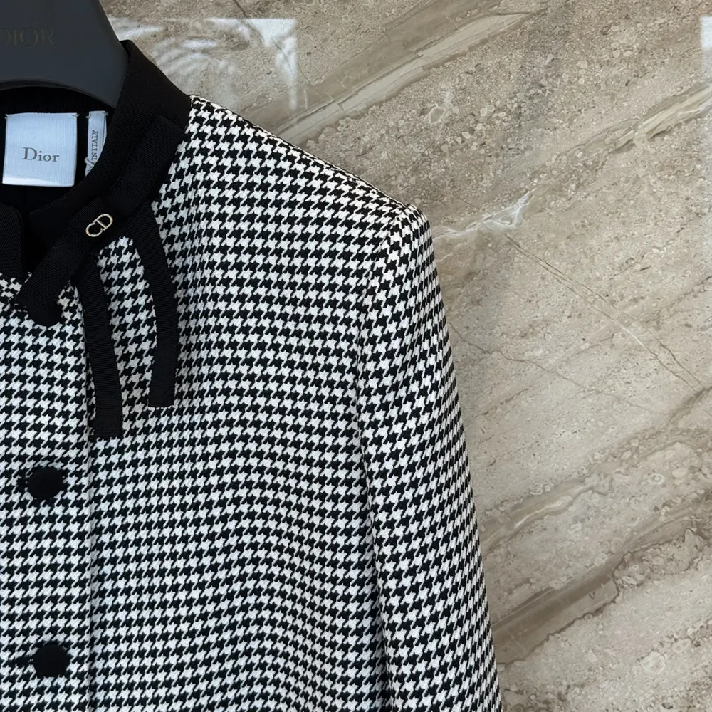 Dior Women Cropped Jacket Black and White Houndstooth Virgin Wool Blend