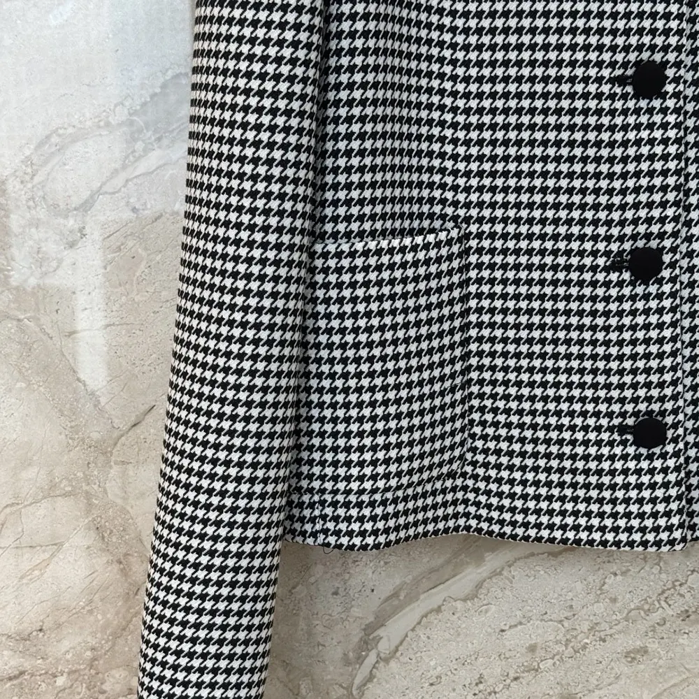 Dior Women Cropped Jacket Black and White Houndstooth Virgin Wool Blend