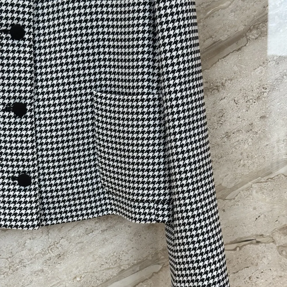 Dior Women Cropped Jacket Black and White Houndstooth Virgin Wool Blend