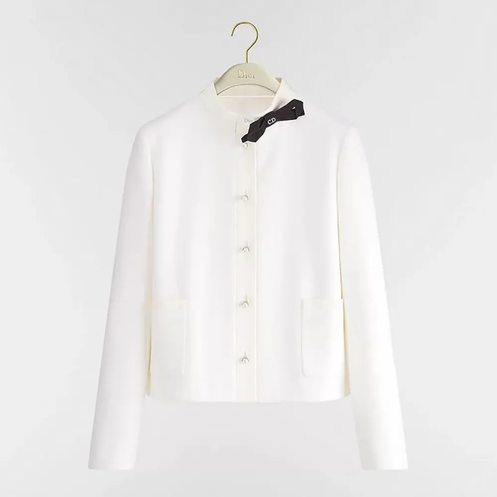 Dior Women Cropped Jacket White Virgin-Wool-Cotton-Blend Bouclé 621V07A1761