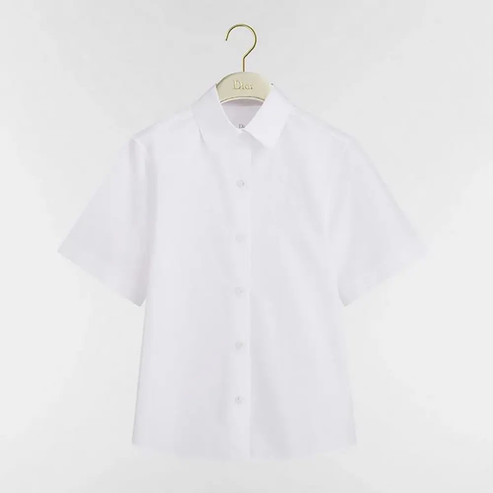 Dior Women Médaillon Embroidered Short-Sleeved Blouse White Cotton Poplin