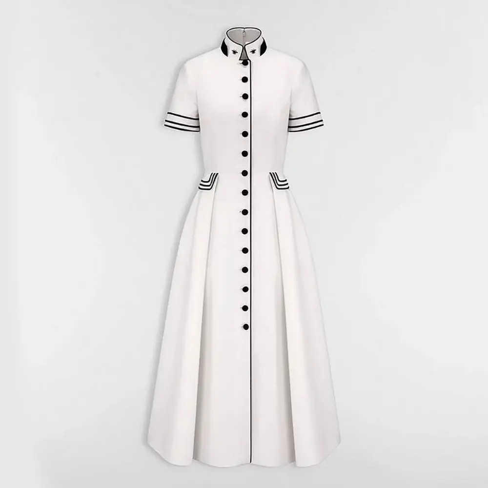 Dior Women Mid-Length Belted Shirtdress Ecru Wool and Mohair 611R12A1030