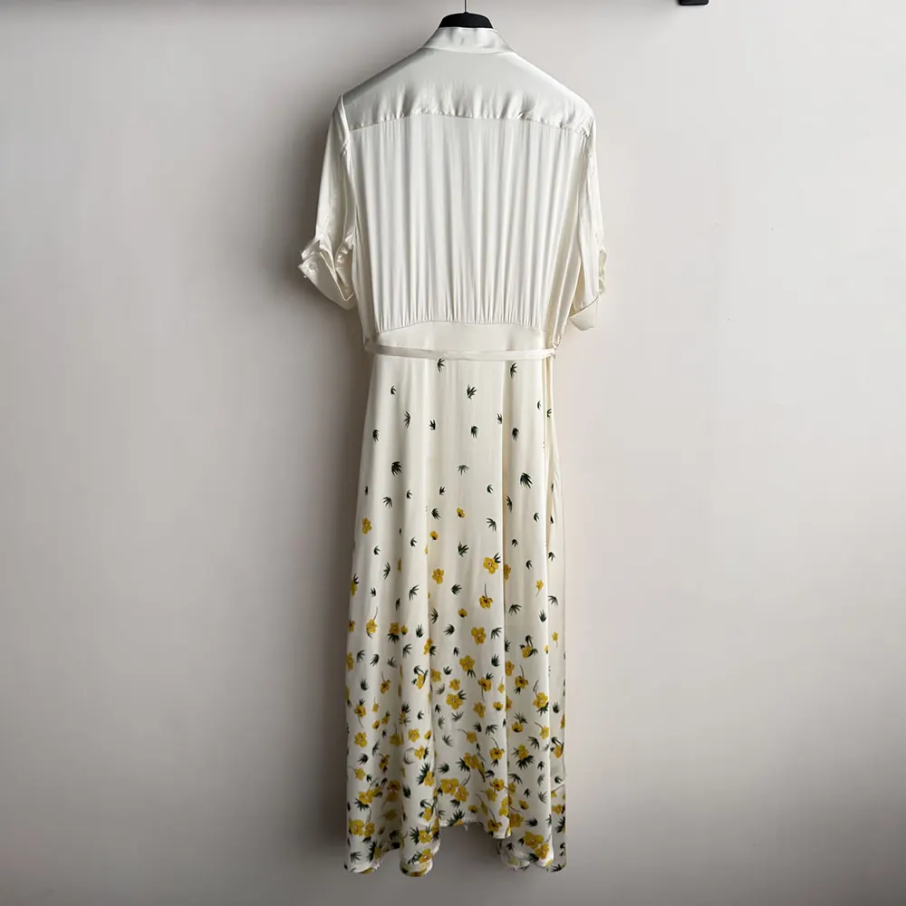 Dior Women Mid-Length Flared Shirtdress White Cotton Poplin with Yellow and Green Dior Buttercup Motif