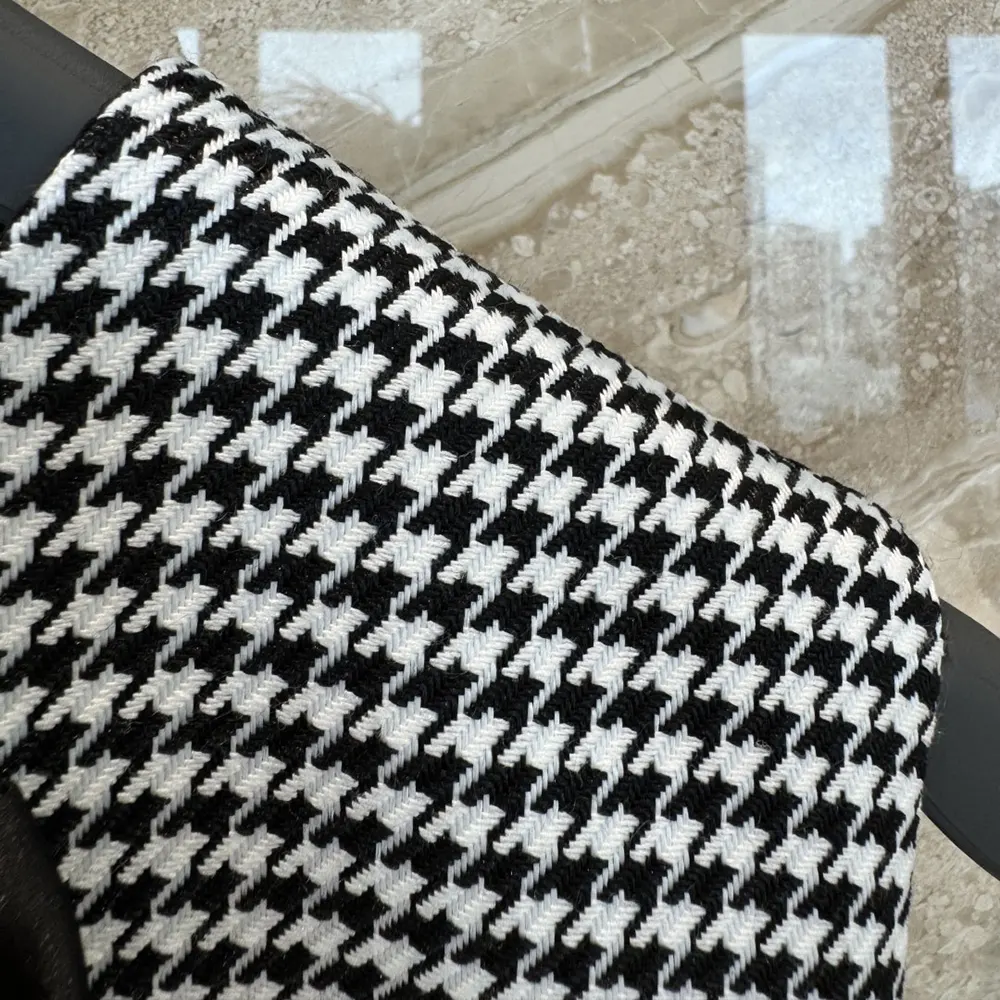 Dior Women Straight-Cut Short Dress Black and White Houndstooth Virgin Wool Blend