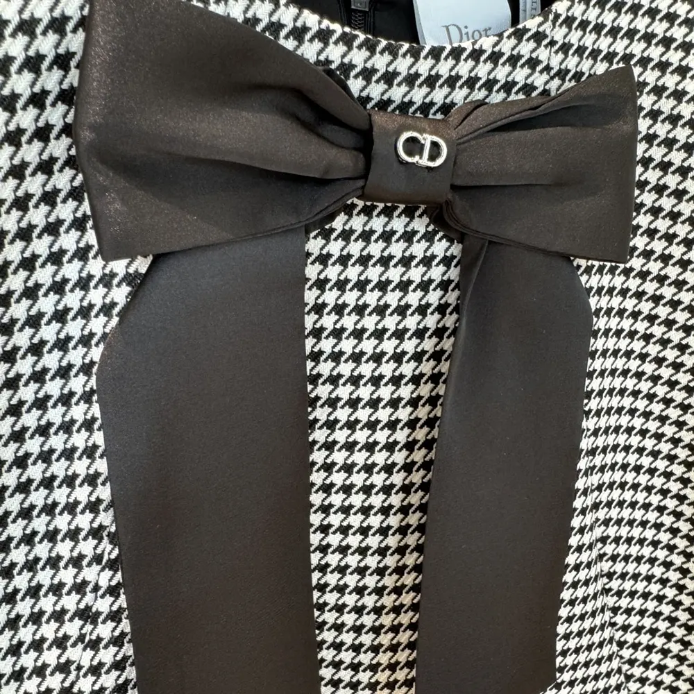 Dior Women Straight-Cut Short Dress Black and White Houndstooth Virgin Wool Blend