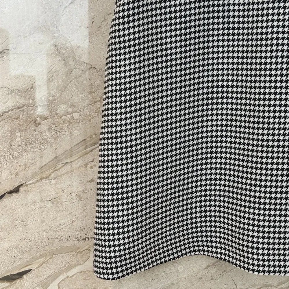 Dior Women Straight-Cut Short Dress Black and White Houndstooth Virgin Wool Blend