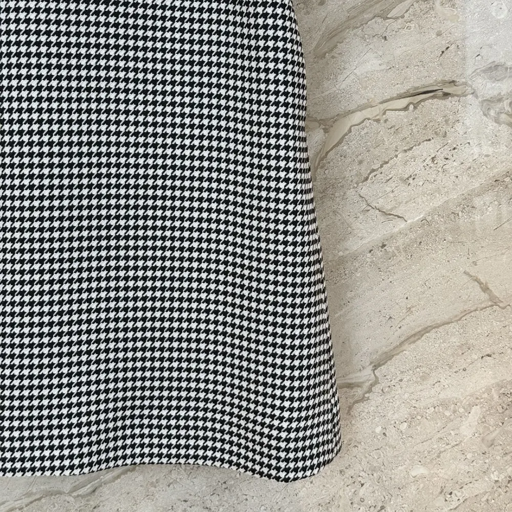 Dior Women Straight-Cut Short Dress Black and White Houndstooth Virgin Wool Blend